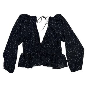 H&M | Black Polka-Dot Deep V Top Size M